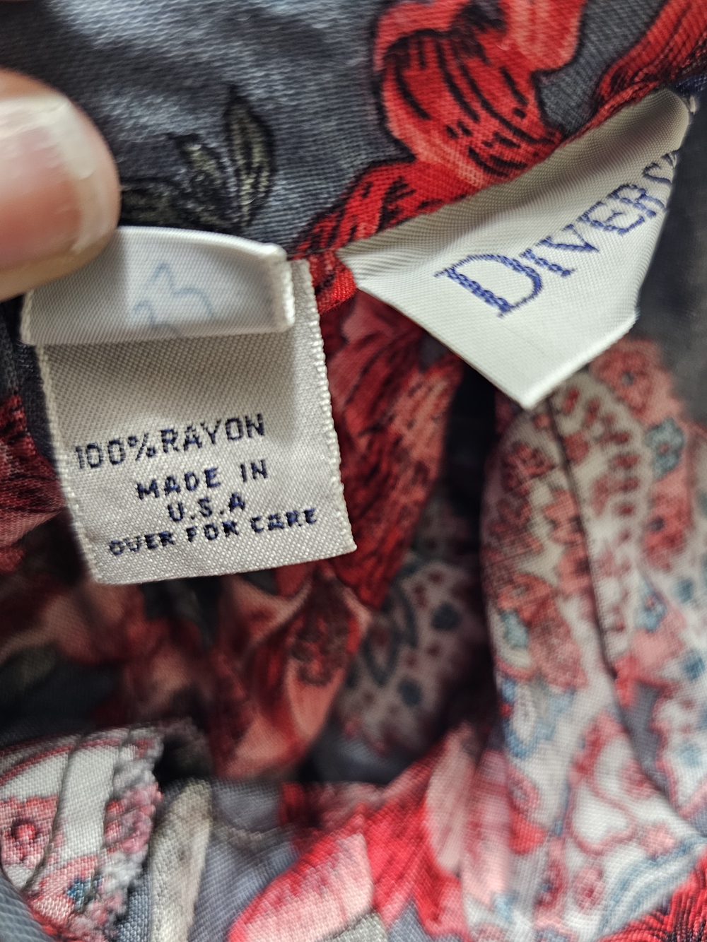 Floral Midi Skirt in Gray with Red Print, Made In The USA - Picture 8 of 8